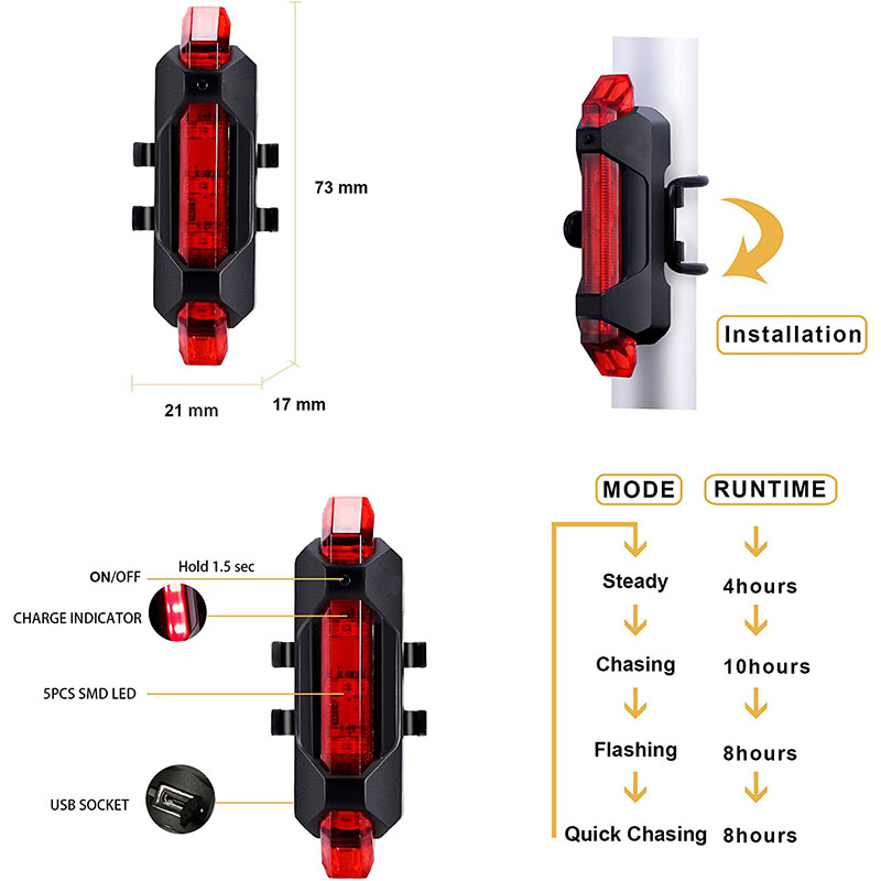 X-TIGER Đèn LED ở đuôi xe đạp Đèn cảnh báo lái xe ban đêm Đèn chiếu sáng xe đạp có thể sạc lại USB