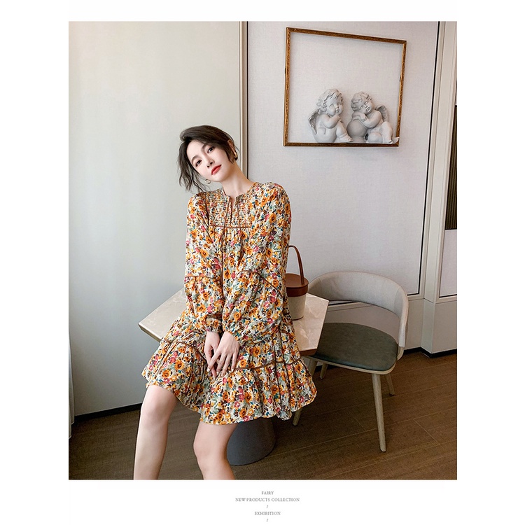 Váy đẹp🎁FREESHIP🎁Đầm nữ kiểu dáng rộng bồng bềnh hoa tiết hoa xinh xắn phong cách cô nàng Pháp sang trọng
