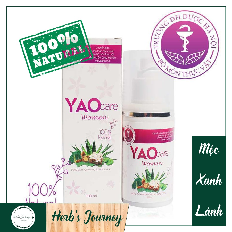 Dung dịch vệ sinh phụ nữ thảo dược Yaocare women - Dược Khoa - 100% thảo mộc - Chống viêm nhiễm, khí hư