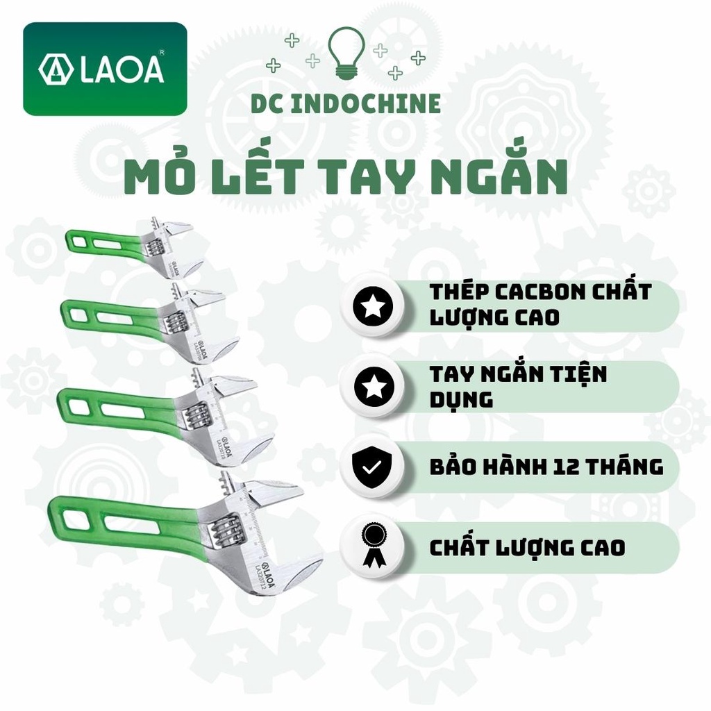 Mỏ lết tay ngắn LAOA chuyên dụng, thép cacbon chất lượng cao, hàng chính hãng