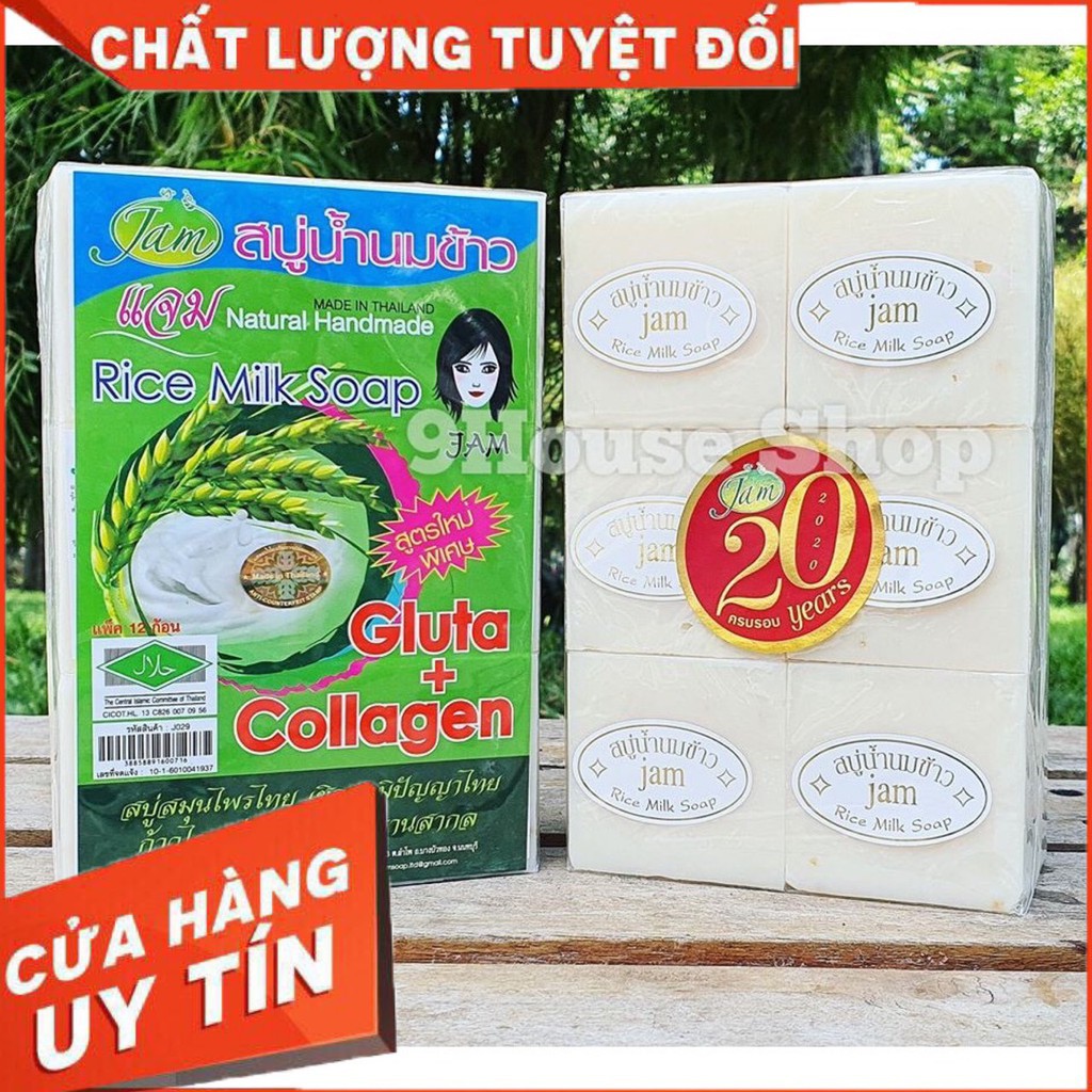 1 Lốc 12 Cục Xà Phòng Cám Gạo Thái Lan Jam Rice Milk Soap 5.0