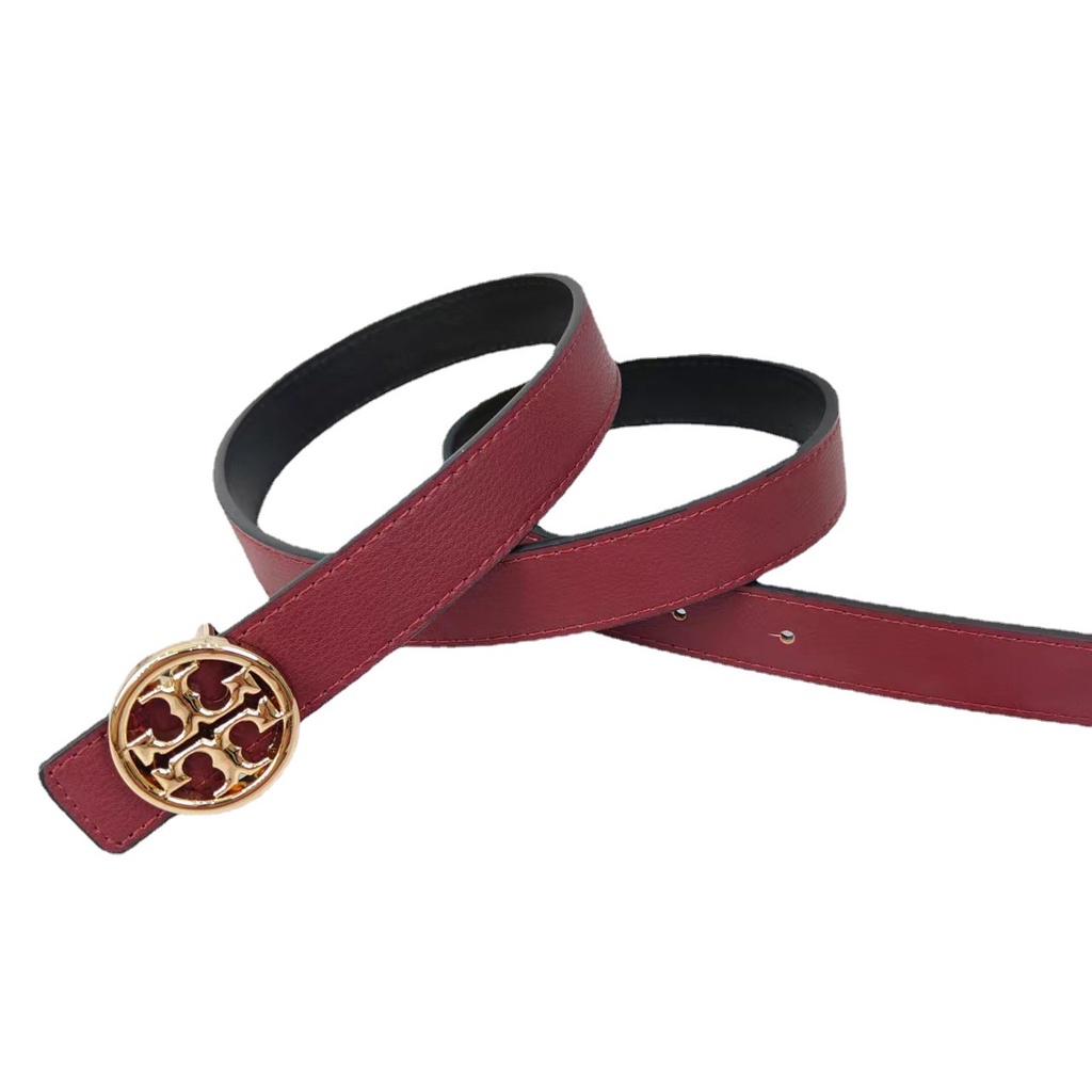 Thắt Lưng Da Bò Mỏng Khóa Tròn Màu Đỏ / Đen Thời Trang Hàn Quốc Cho Nữ