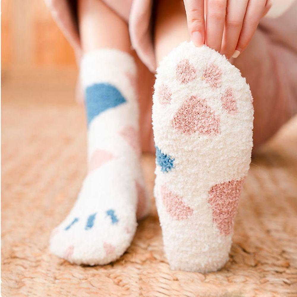 Dwayne Vớ Lông Cừu San Hô Mềm Mại Thoáng Khí Giữ Ấm Hình Chân Mèo Dễ Thương Dành Cho Nữ