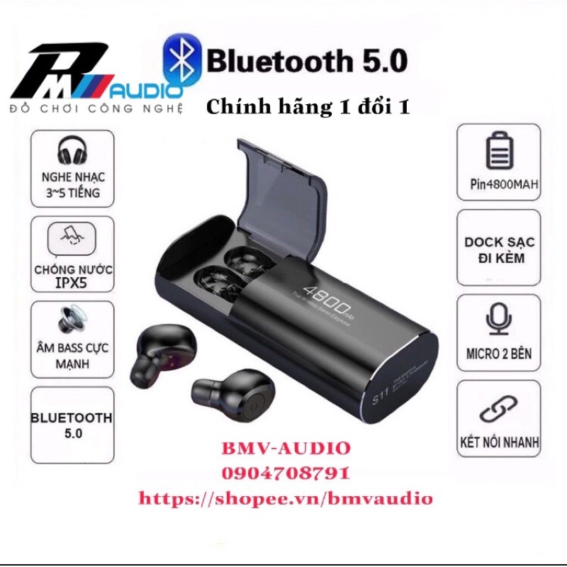 Tai nghe Bluetooth Kiêm Sạc Dự Phòng Amoi S11 TWS 4800 mAh Công Nghệ 5.0 Không Dây Âm thanh sống động
