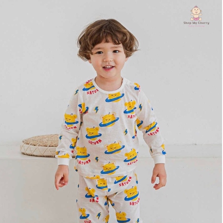 Bộ Tay Dài Cao Cấp Cho Bé Nội Địa Hàn Quốc Của Hãng, Cordii Chất Cotton giấy Organic Mẫu Trái Đất Vàng