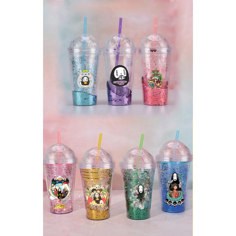 cốc 2 lớp kim tuyến Vô diện CNKI33 cốc giữ nhiệt ly 2 lớp cốc làm lạnh dễ thương 500ml