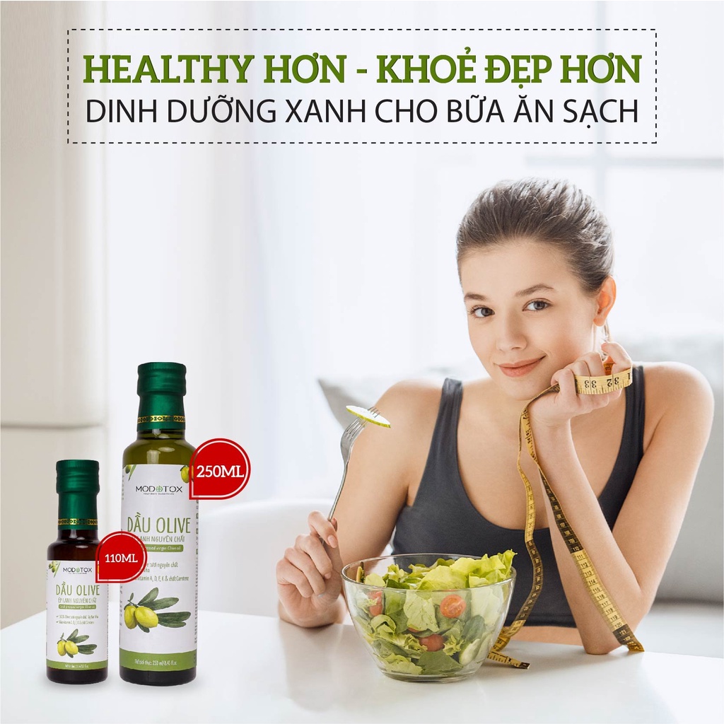 Dầu Oliu Cao Cấp Extra Virgin Nguyên Liệu Nhập Khẩu Tây Ban Nha, Bổ Sung Omega 3-6-9 MODOTOX 110ml - 250ml (Chai)