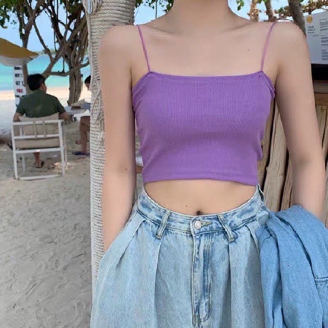 Áo hai dây áo hai dây sợi bún croptop màu tím_Mimosa-House