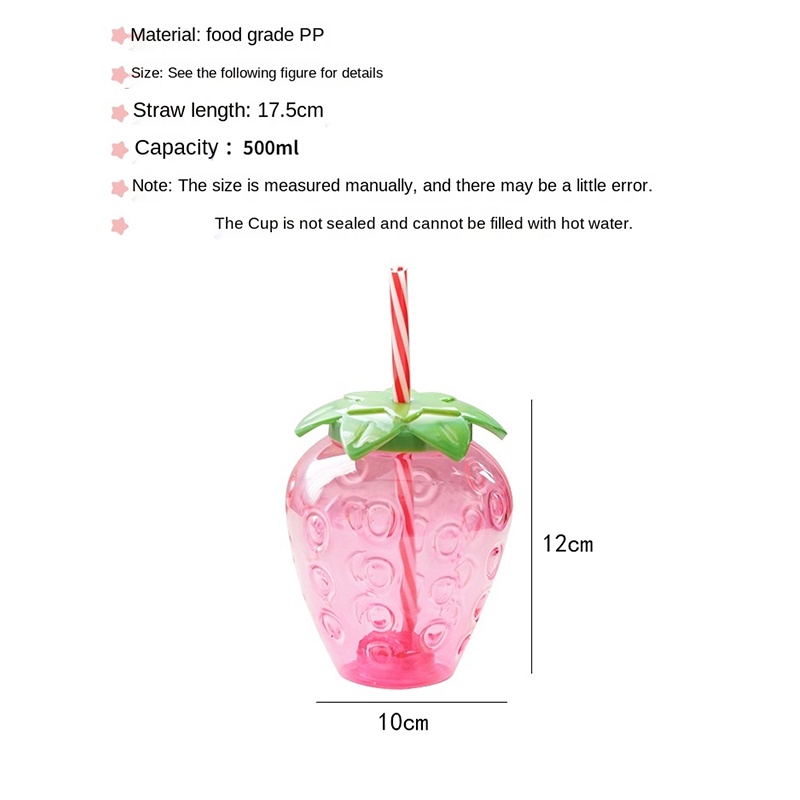 Ly Nhựa Uống Nước Họa Tiết Trái Dâu Hoạt Hình Dễ Thương | BigBuy360 - bigbuy360.vn