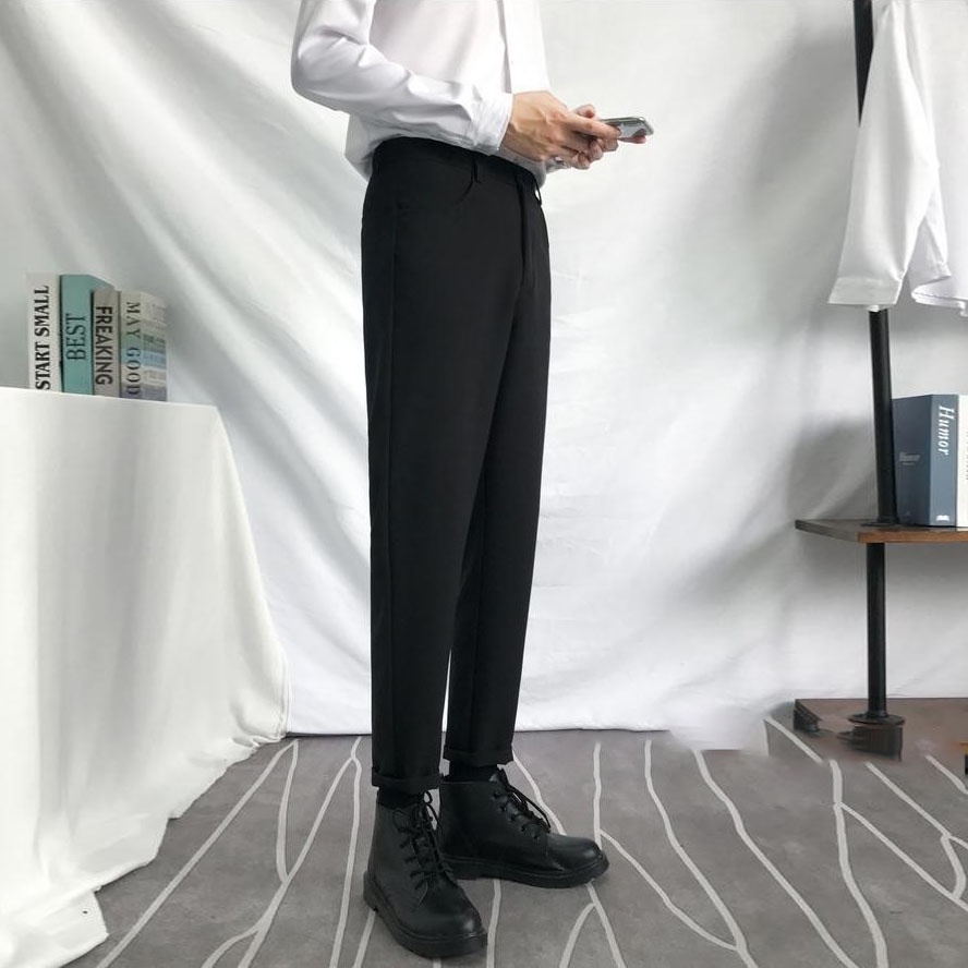 QNAM 8002 Quần âu nam hàn quốc dáng baggy suông đen vải dày dặn co giãn tốt Ailee