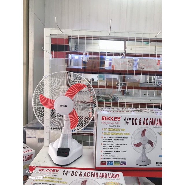 ] Quạt tích điện cắm 12V có kẹp bình Mickey TD-914