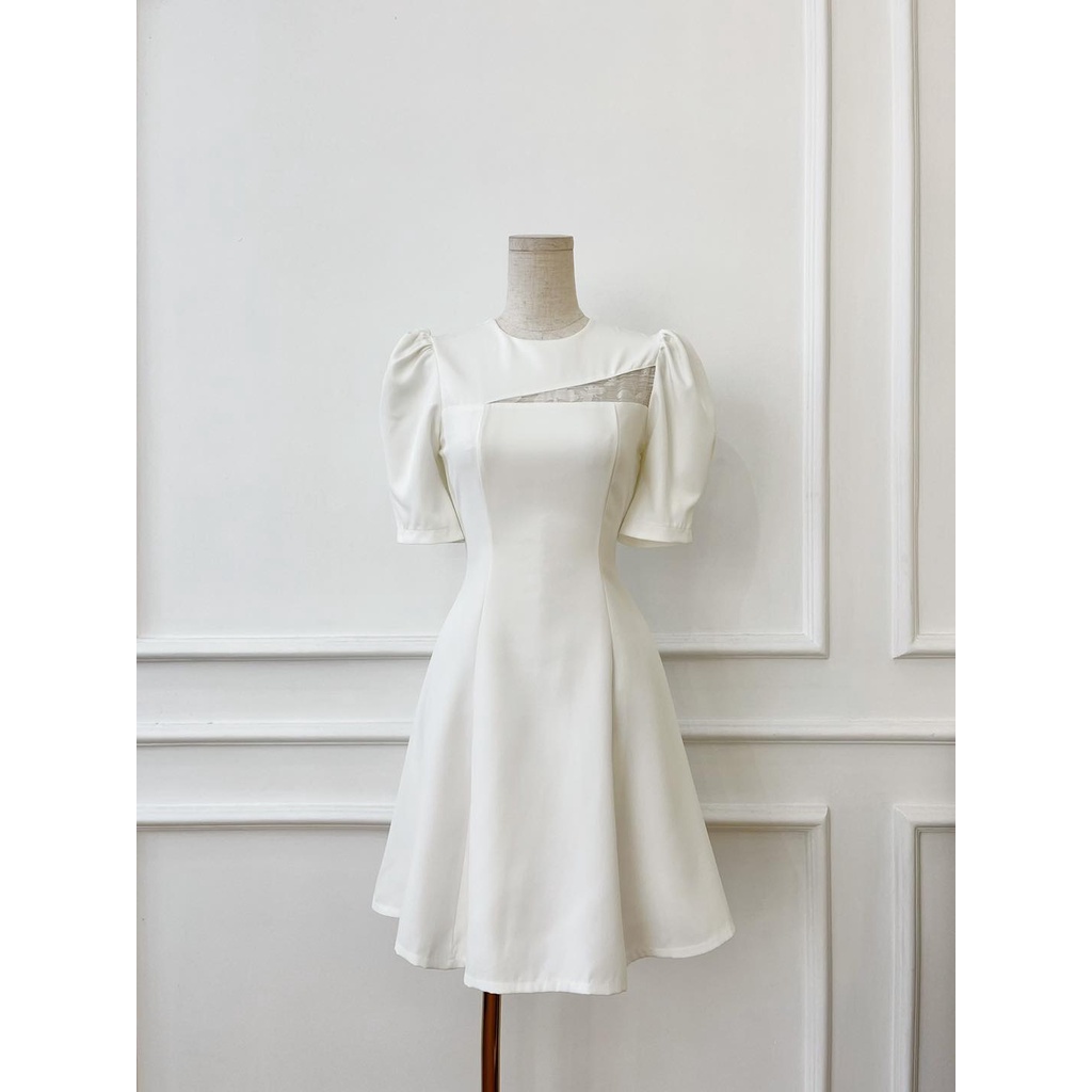 [HÀNG THIẾT KẾ CAO CẤP] Đầm Xòe Khoét Ngực Phối Ren Công Sở / Đi Tiệc Màu Pastel Sang Trọng Form Ngắn