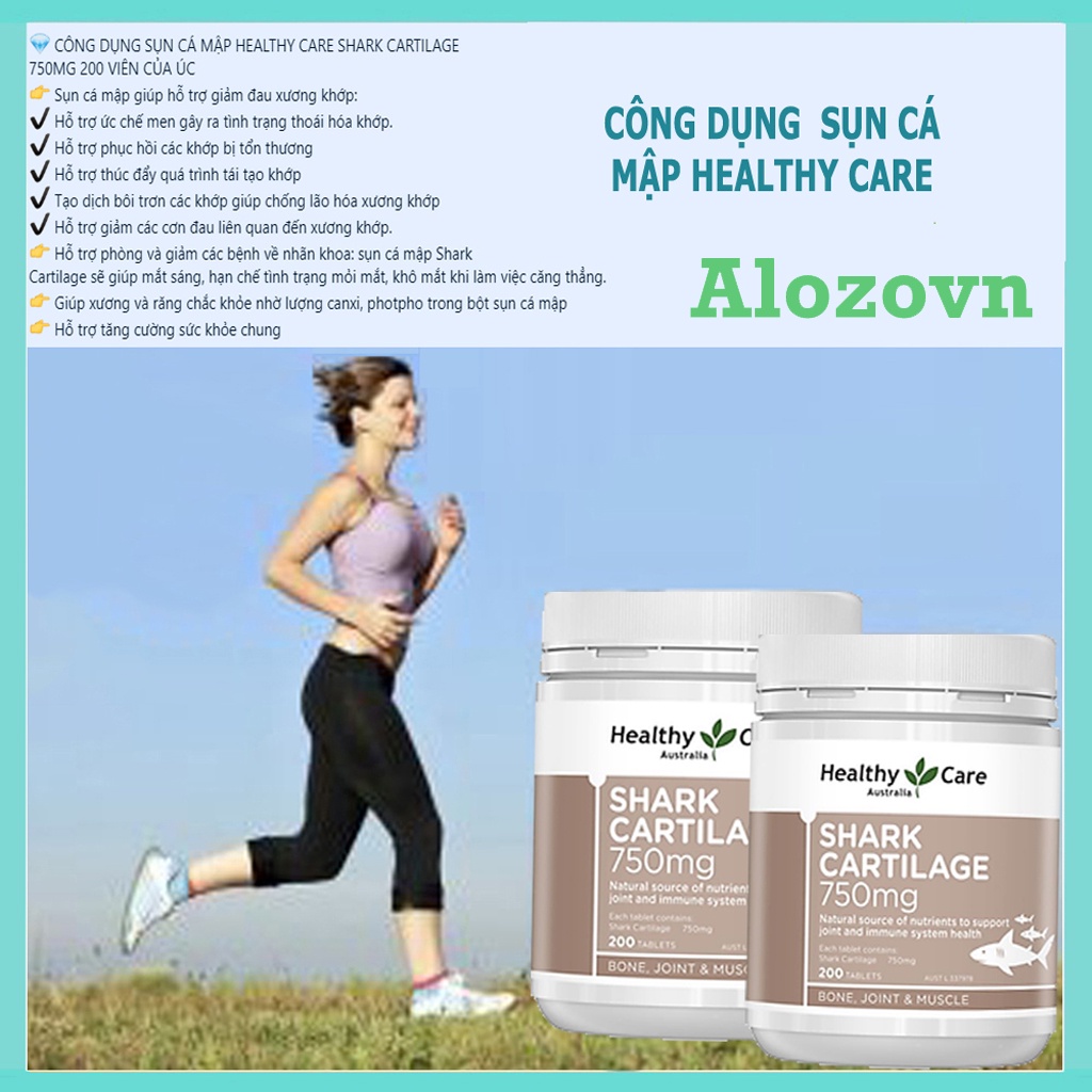 Sụn cá mập Healthy Care Shark Cartilage 750mg 200 viên của Úc