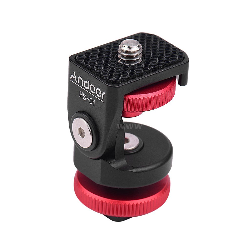 Andoer HS-01 Cold Shoe Mount Adapter Bracket Holder Aluminum Alloy with 1/4 Inch Screw for LED Light Video Monitor DSLR Camera