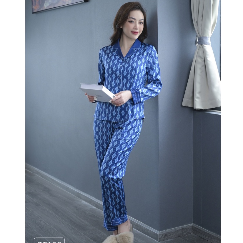 Bộ đồ ngủ satin ZAM Luxury - DTA50 - Áo dài tay quần dài hoạ tiết