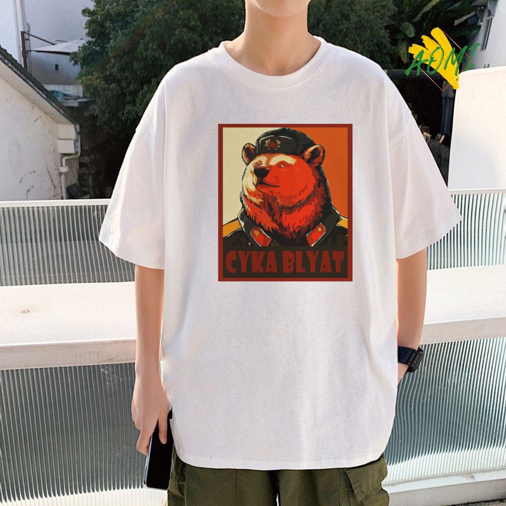 ÁO THUN UNISEX AOMI CYKA BLYAT RUSSIAN GẤU NGA TAY NGẮN TAY LỠ NAM NỮ CHẤT VẢI LOẠI MỘT