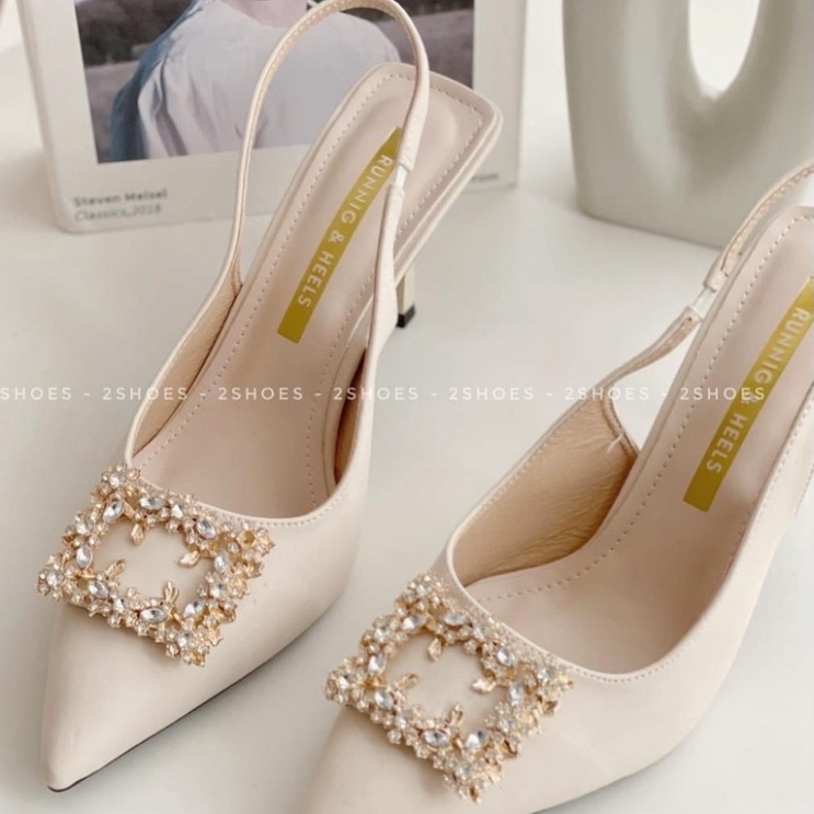 Giày Nữ 7 Phân Mặt Đá Vuông Hoa Vàng Cao Cấp Chất Liệu Da Mềm Hàng VNXK