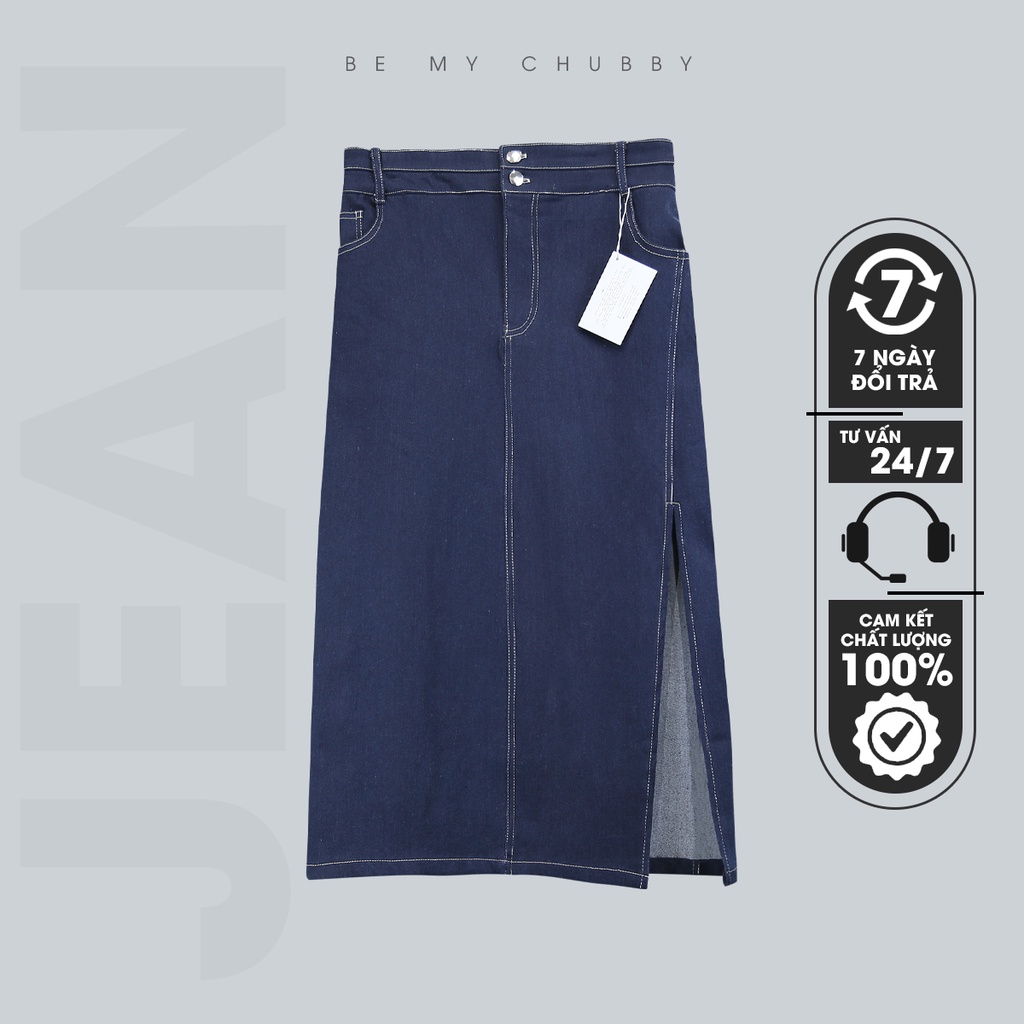 Chân Váy Jean Cạp Cao 2 Cúc Xẻ Tà Dưới 85kg│Be My Chubby - Thời Trang Bigsize Nữ