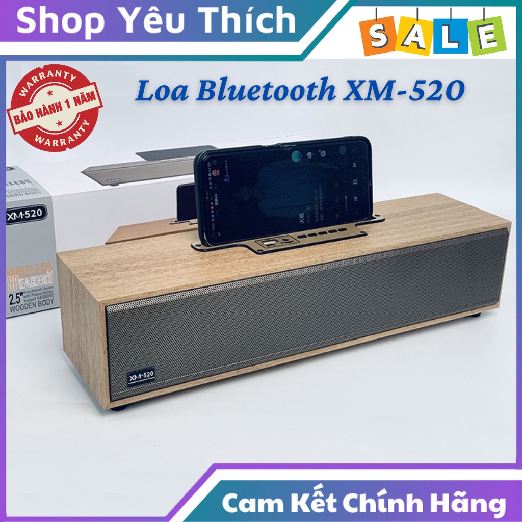 Loa Bluetooth XM520 Vân Gỗ Sang Trọng Bass Mạnh Công Suất 20W Lắp Thẻ Nhớ , Nghe Đài FM
