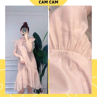 Đầm bầu dự tiệc TAY CÁNH TIÊN Đầm bầu công sở 2 lớp, voan hồng siêu mịn, cách điệu tay, cổ, mã DB1012