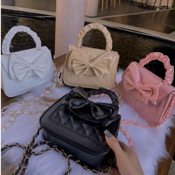 Túi xách nữ đẹp, túi đeo chéo phối nơ đi chơi xinh xắn PK 385