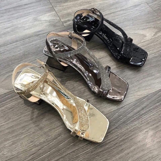 [ SALE SỐC] sandal gót vuông 5 cm quai đính đá