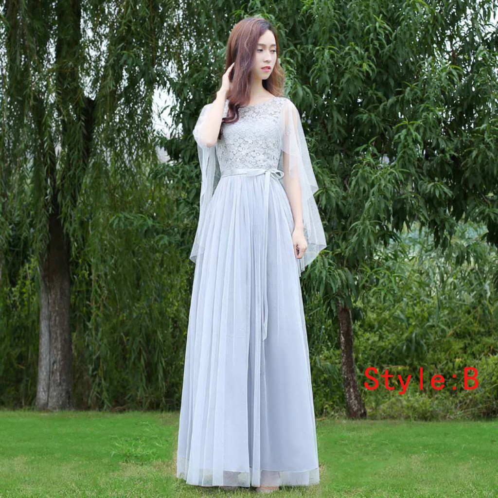 Đầm vải voan màu xám thời trang dành cho phù dâu