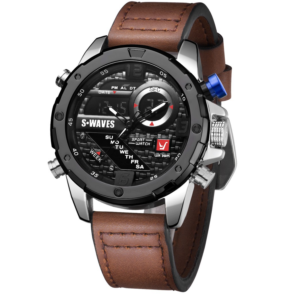 Đồng Hồ Nam Swave Thể Thao, Dây Da Cao Cấp, Hiển Thị 2 Mặt Kim Điện Tử Song Song, Mặt Kính Sapphire Siêu Bền | BigBuy360 - bigbuy360.vn