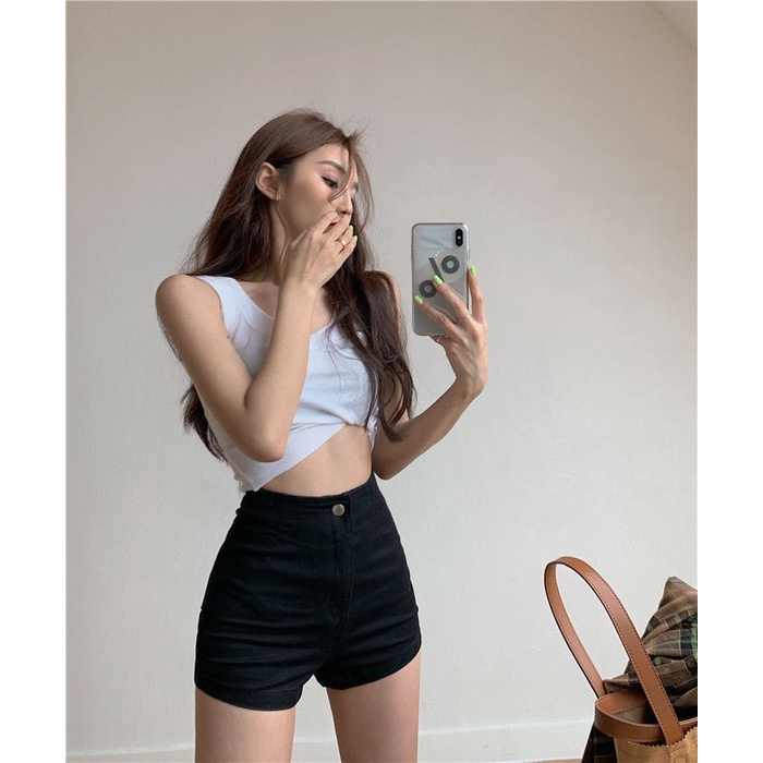 Quần Đùi denim Mỏng Dáng Chữ a Lưng Cao Co Giãn Phong Cách Retro Mẫu Mới Thời Trang Cho Nữ