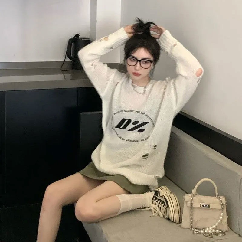 Áo Sweater Dáng Rộng Thêu Chữ Thời Trang Mùa Thu Dễ Phối Đồ