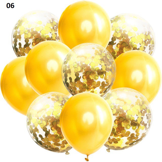 Bóng trang trí sinh nhật kim tuyến confetti, bóng latex nhũ 12inch (10 bóng)