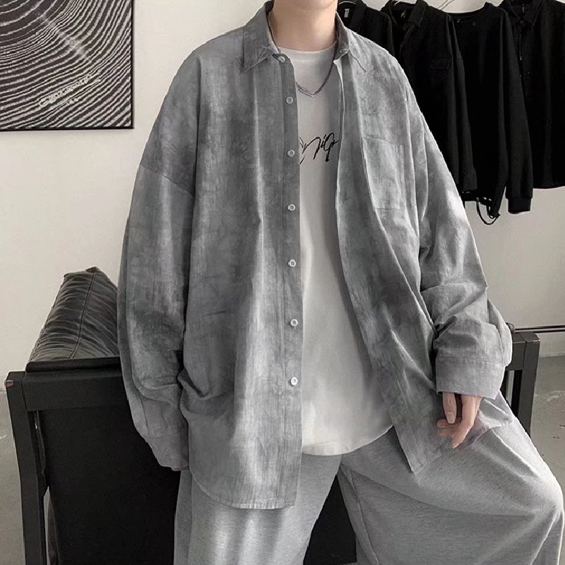 Áo sơ mi tay dài dáng rộng phối màu độc đáo thời trang Hàn Quốc cho nam size M-3XL