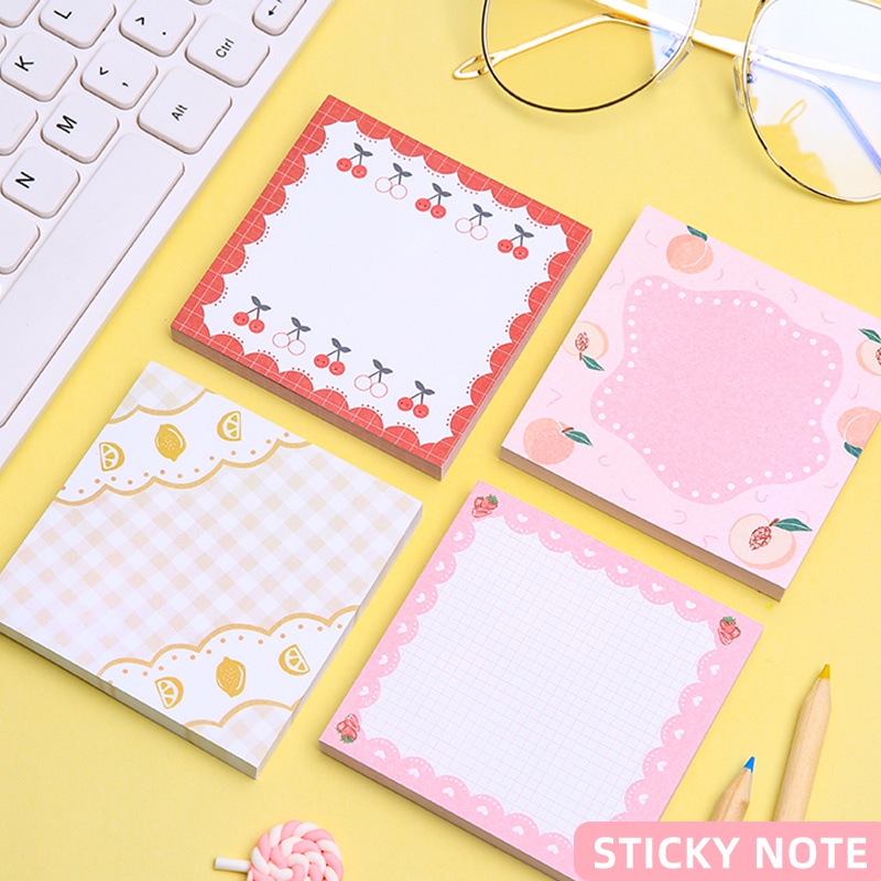 Set 80 Tờ Giấy Ghi Chú Họa Tiết Ren Trái Cây Dễ Thương