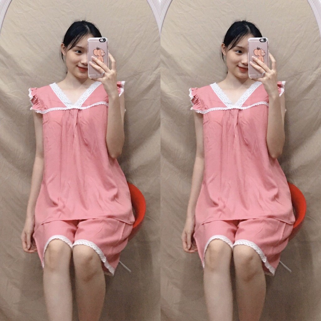 Bộ bầu Lửng cổ V, chất lụa chéo thái siêu mềm mát cho bà bầu mặc nhà mùa hè