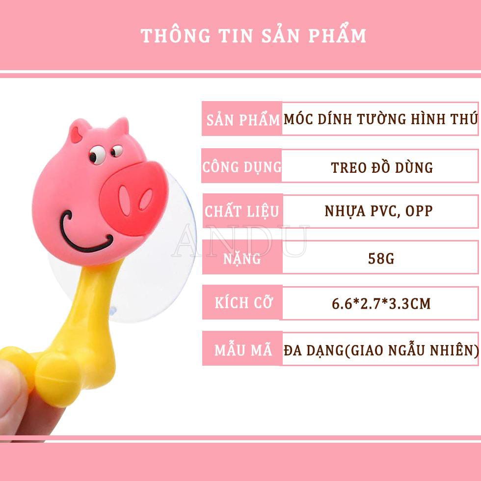 Combo 5 Móc Hít Tường Treo Bàn Chải, Móc Dán Tường Hình Thú