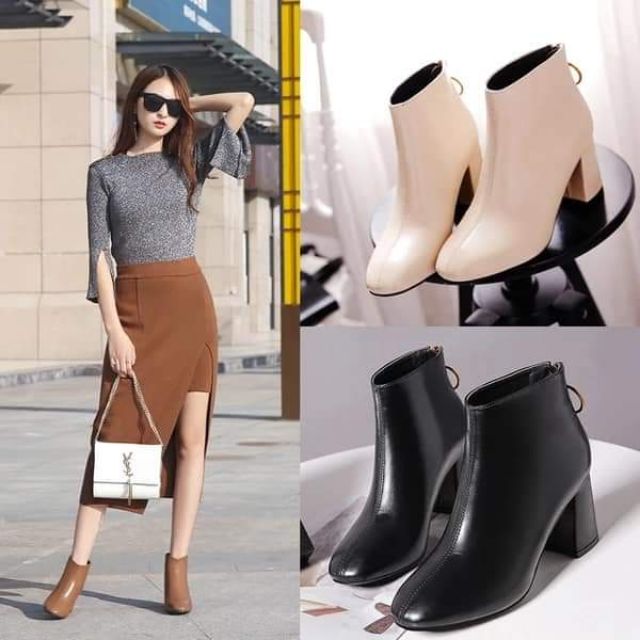 Bốt đế vuông 5cm,khóa sau