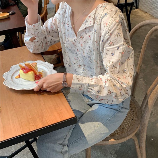 Áo Sơ Mi Voan Hoa Tay Dài Thời Trang Dành Cho Nữ