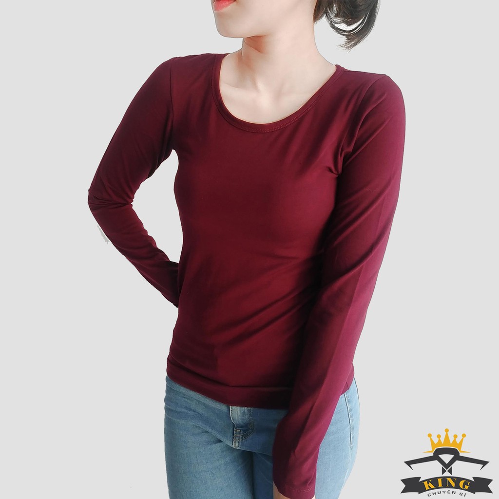Ao thun tay dài nữ - áo phông dài tay nữ cổ tròn, màu đen, trắng TINYKING W05