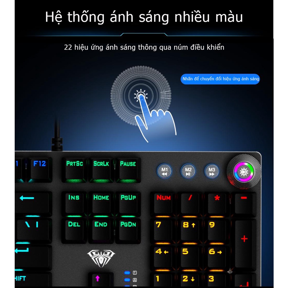 [Mã ELHAMS5 giảm 6% đơn 300K] Bàn phím cơ gaming có dây trục xanh full size F2088