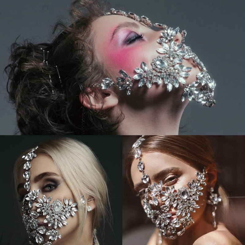 Khẩu trang đính đá phong cách gothic sang trọng cho nữ