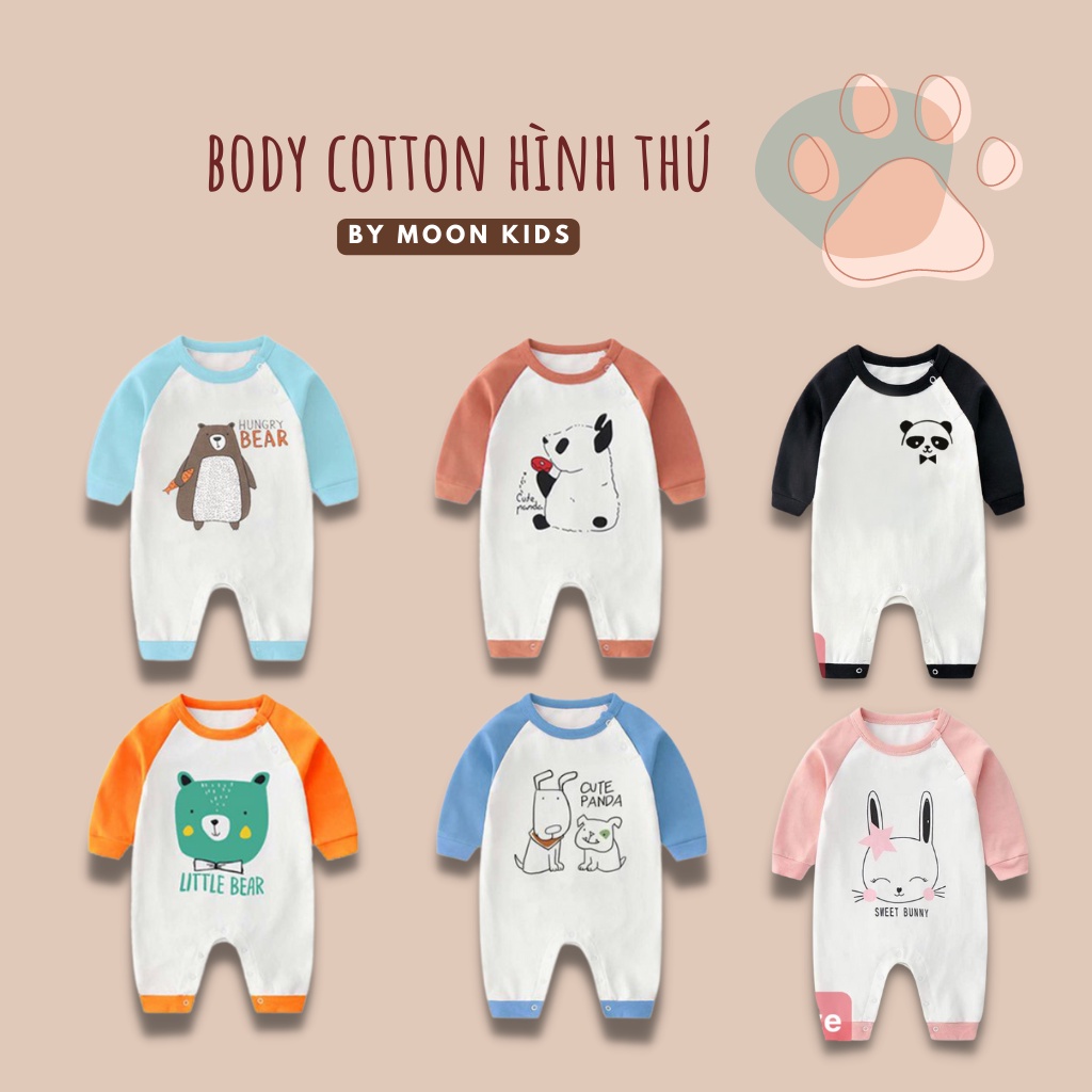 Bộ Body Dài Tay Chất Liệu Cotton Họa Tiết Đáng Yêu Cho Bé - Moon kids fashion