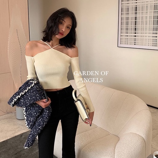 Happy-store ❤️ Áo croptop nữ tay dài kiểu yếm hở vai dây chéo ngực High Standard Top happy store8668