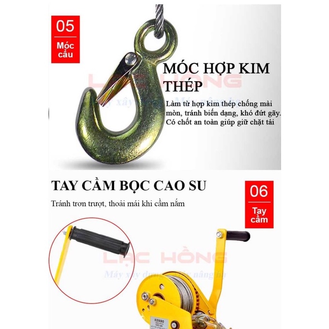 Tời quay tay 1200lbs tự khóa tời quay tay tự khóa tải kéo 545kg, tải nâng 150kg, cáp 4 ly 20 mét tặng kèm bản mã