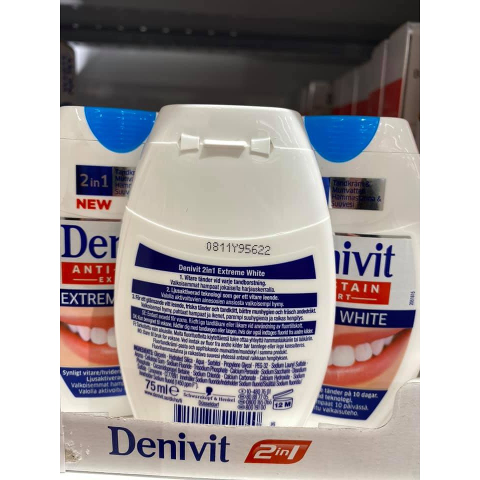 KEM ĐÁNH RĂNG  Denivit Extreme White 2 in 1  , Vừa làm siêu trắng răng + thêm súc miệng 2 in 1
