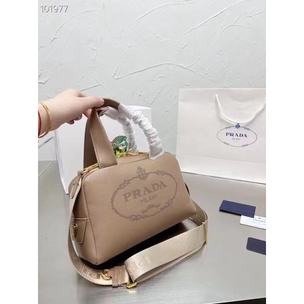 Túi xách/đeo chéo nữ da thật chữ logo thương hiệu Prada cao cấp dây đeo bản to có thể tháo rời