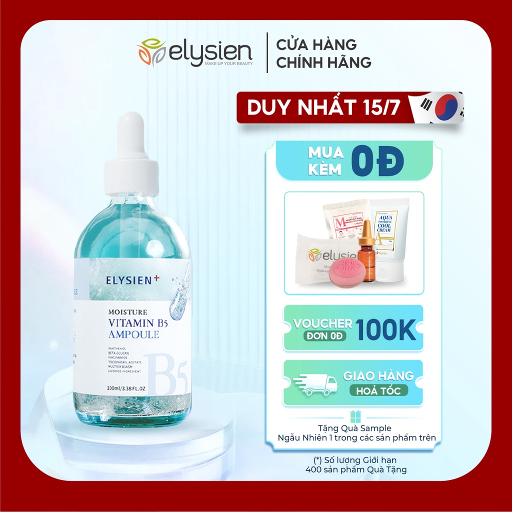 Tinh chất serum dưỡng ẩm Moisture vitamin B5 ampoule ELYSIEN chính hãng chăm sóc da nhạy cảm phục hồi tổn thương 100ml