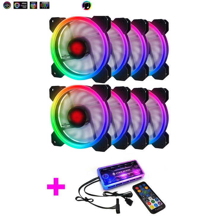 Bộ 8 Quạt Tản Nhiệt, Fan Case Coolmoon V2 Led RGB - Kèm Bộ Hub Sync Main, Đổi Màu Theo Nhạc