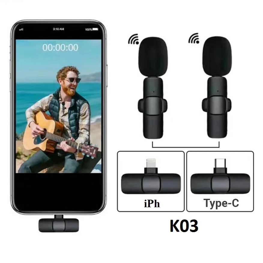 Bộ 2 Microphone Live-Stream không dây Remax K03 cổng Lightning / TypeC (Đen) - Phụ Kiện 1986