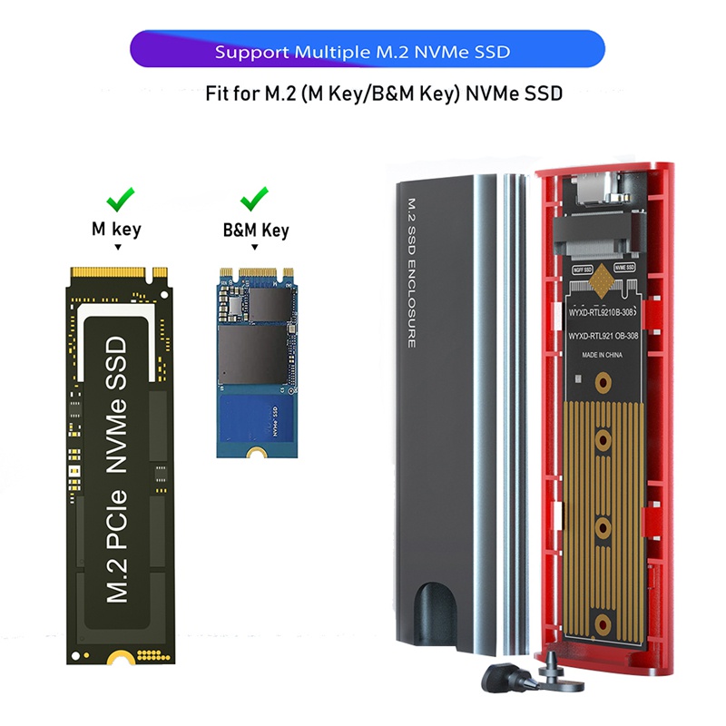 Hộp Đựng Ổ Cứng SSD M2 10Gbps NVMe SSD Cho NVMe PCIE Pci-E M Key / (B + M) Key SSD M.2