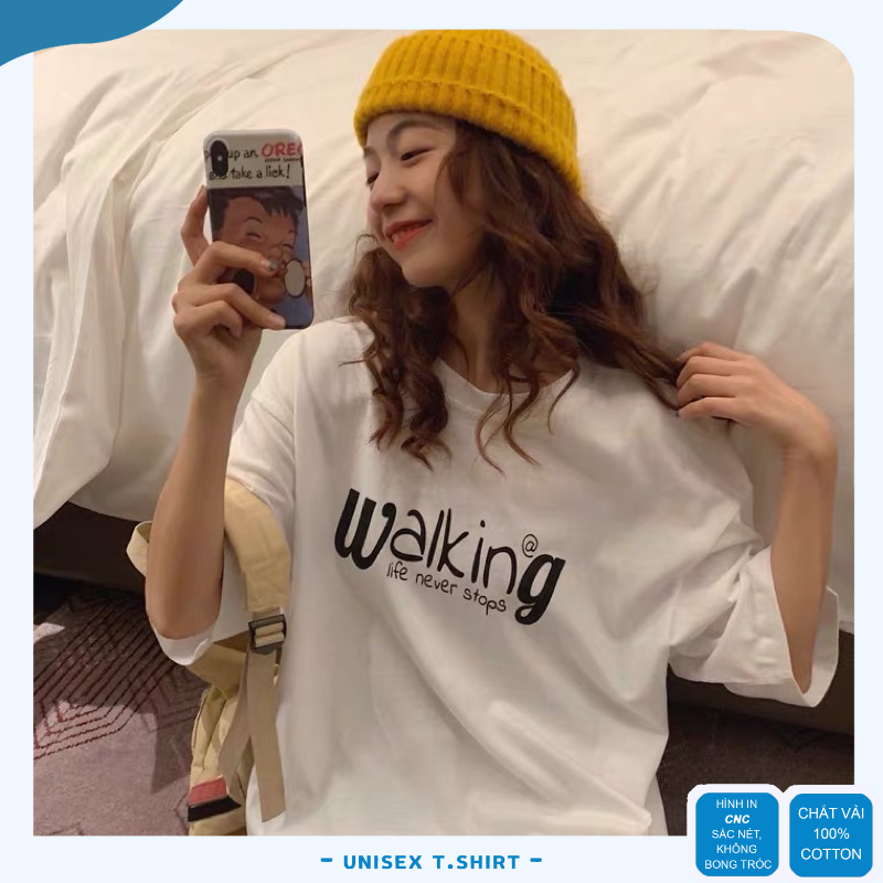 Áo phông nữ form rộng Oversize in chữ Walking, Áo thun tay lỡ Unisex trẻ trung cá tính | BigBuy360 - bigbuy360.vn